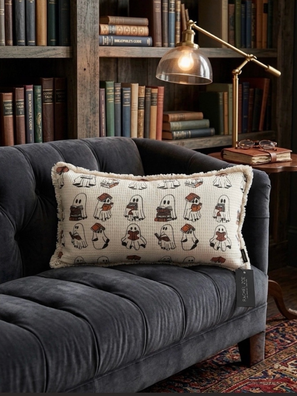 Rachel Zoe Halloween Spooky Cute Ghosts Reading Books Lumbar Throw Pillow NWT